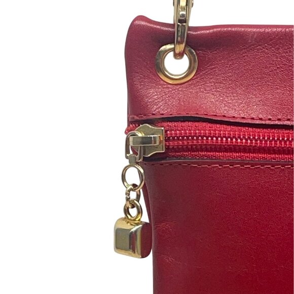 Gold Elephant Charm Red Faux Leather Crossbody Bag with Adjustable Strap Sz S - Picture 4 of 7
